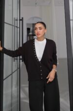 Black Button Up V-Neck Cardigan - Image 2