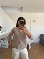 Beige Knit Cardigan With Colorful Buttons