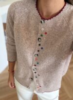 Beige Knit Cardigan With Colorful Buttons - Image 2