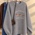 Grey Dachshunds Embroidered Knit Sweater