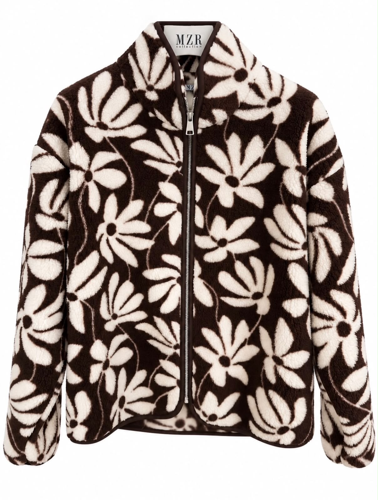 WhatsApp Image 2026-09-29 at 5.02.19 PM Brown Floral Fleece Zip Jacket - Image 1