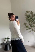 White Lace Trim Button Cardigan - Image 2