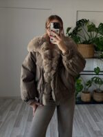 Brown Faux Fur Collar Bomber Jacket