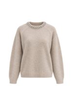 Beige Sweater With Embellished Collar