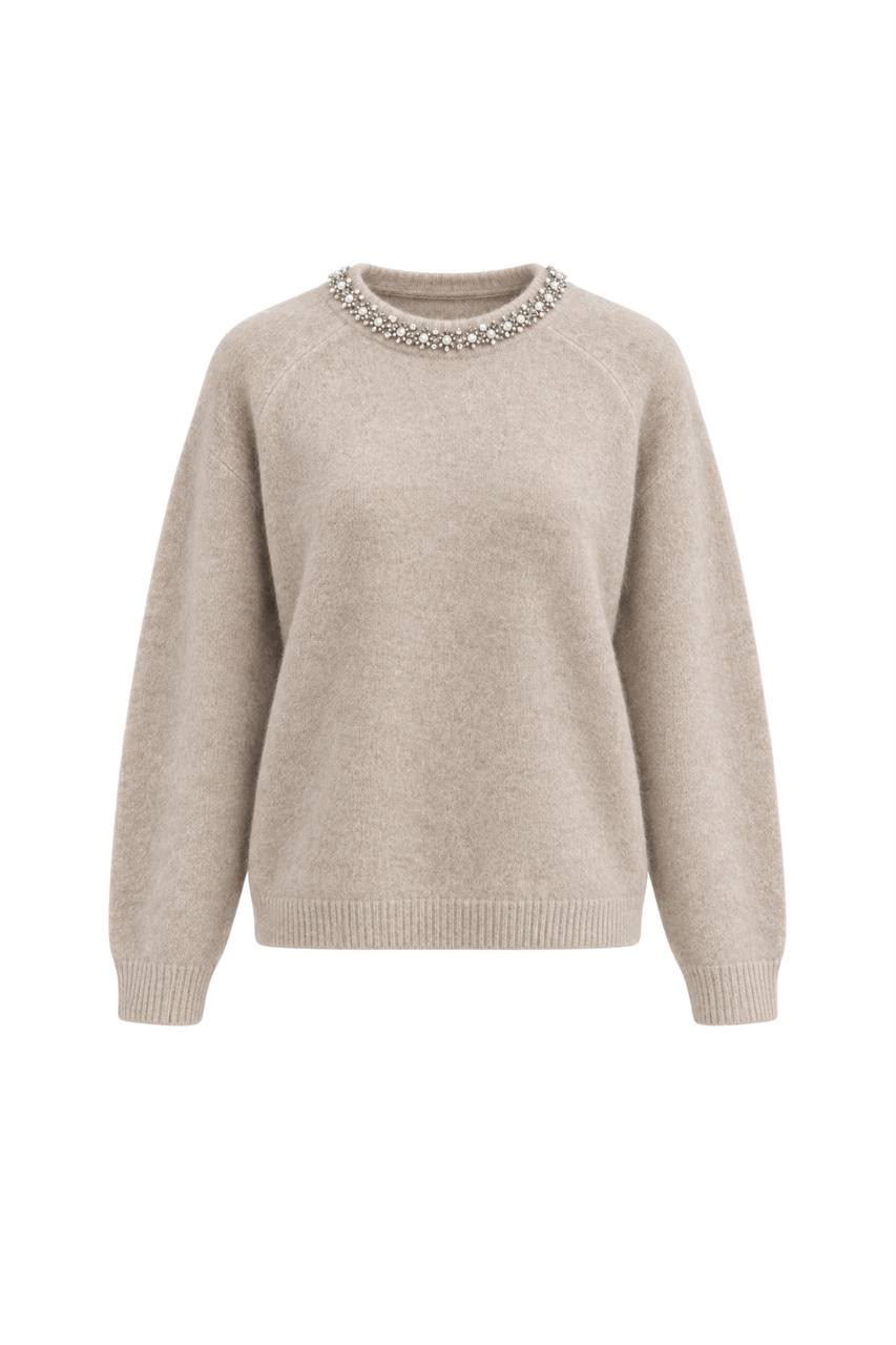ae8ddabb-7c35-4d04-9a78-fca2c243e4b0 Beige Sweater With Embellished Collar - Image 1