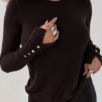 Black Long Sleeve Sweater With Gold Buttons