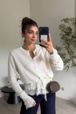 White Lace Trim Button Cardigan