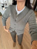 Women's Gray Cable Knit Cardigan - Image 2
