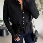 Black Lace Button-Up Cardigan