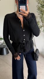 Black Lace Button-Up Cardigan