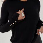 Black Long Sleeve Sweater With Gold Buttons