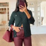 Cable Knit Green Cardigan for Women