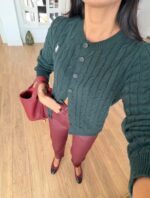 Cable Knit Green Cardigan for Women - Image 2