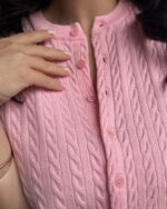 Pink Cable Knit Button Up Top - Image 2