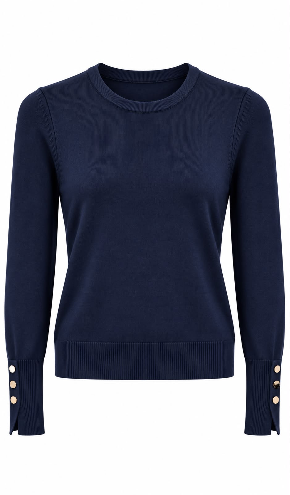171ea318-9da0-4bae-9aa7-71251e04dbd4 Navy Blue Button Cuff Knit Sweater - Image 1