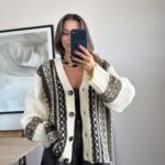Chunky Knit Cream and Brown Cardigan