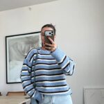 Blue and Brown Striped Knit Sweater