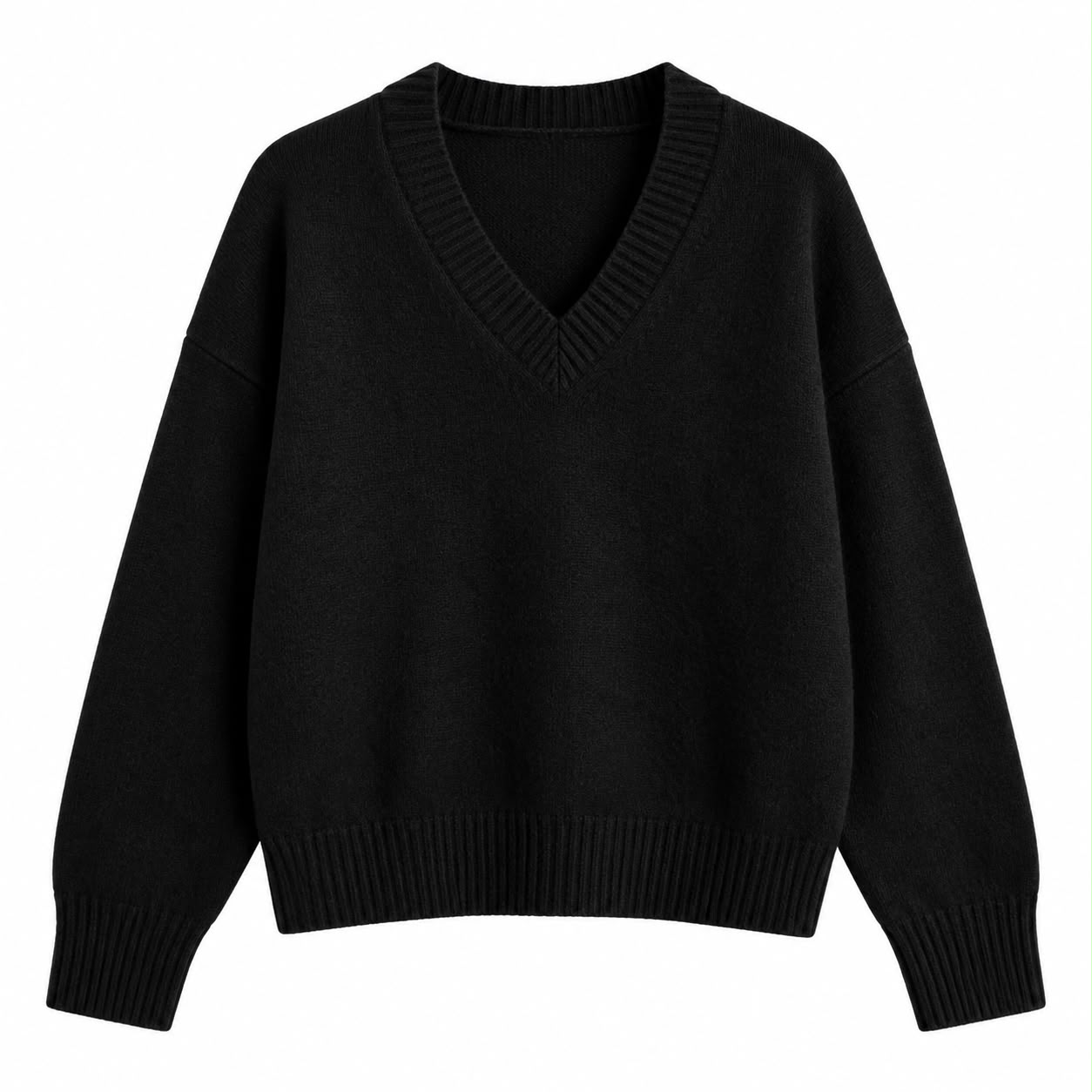 1b166ed8-3b14-4984-83ae-f547196a7983 Black V-Neck Knit Sweater - Image 1