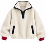 Ivory Fleece Pullover Jacket With Contrast Trim