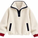 Ivory Fleece Pullover Jacket With Contrast Trim