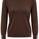 Brown Crew Neck Sweater With Gold Buttons