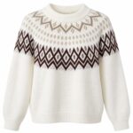 White Fair Isle Pattern Knit Sweater