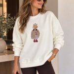 White Sweatshirt With Bear Embroidery