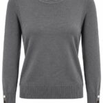 Grey Crew Neck Sweater With Button Cuffs