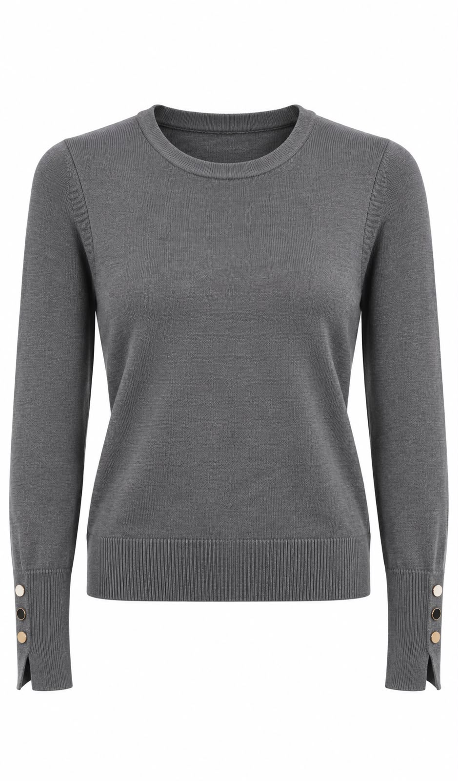 5b8b77d2-2061-4be5-9b56-707b62aece08 Grey Crew Neck Sweater With Button Cuffs - Image 1