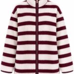 Burgundy and White Striped Fleece Jacket
