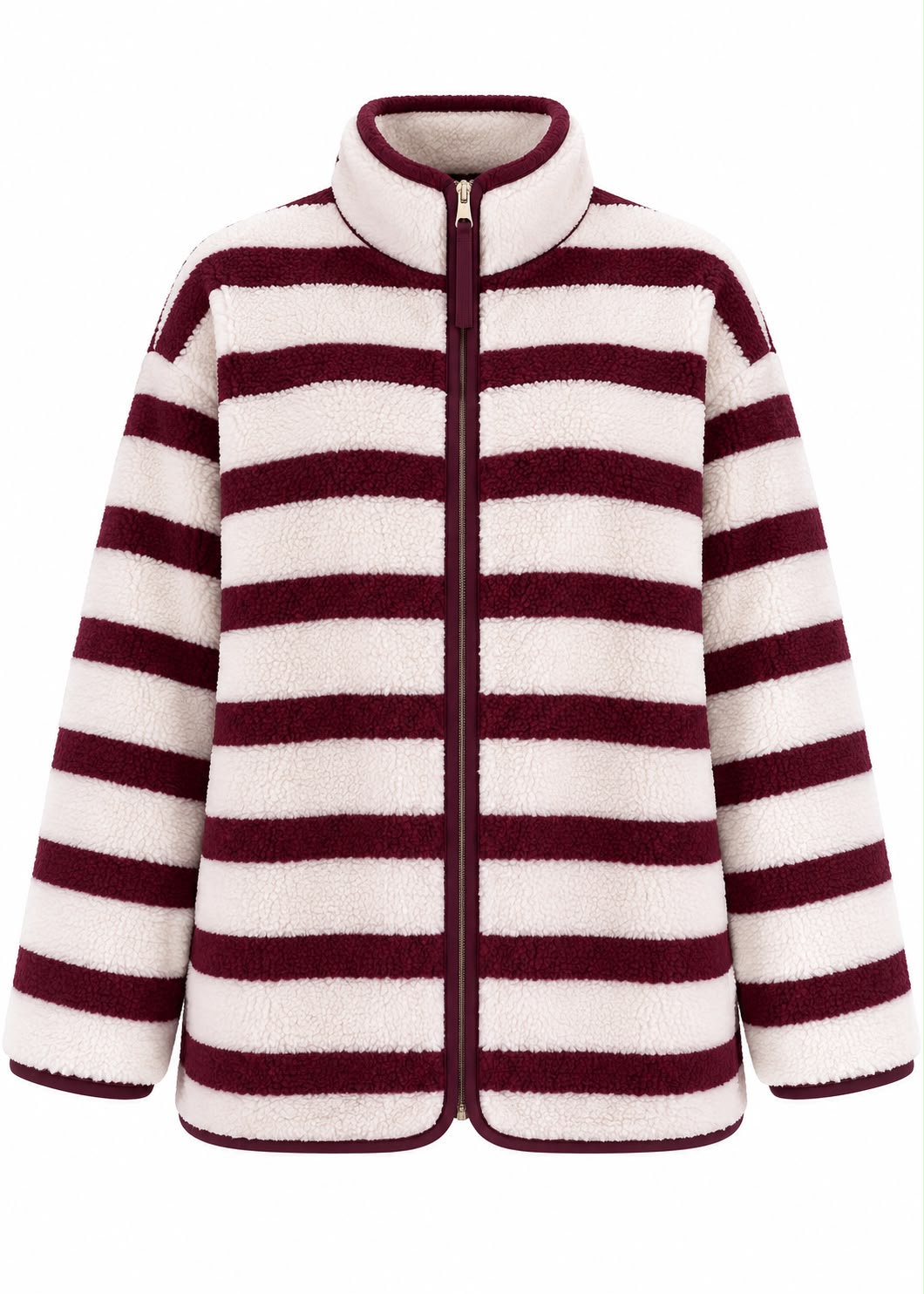 5f7f16e6-f7ad-4ce0-90d3-e4ff796937e3 Burgundy and White Striped Fleece Jacket - Image 1