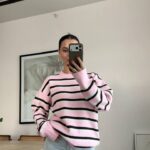 Pink and Black Striped Knit Sweater