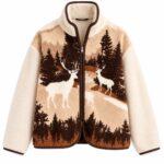 Deer Forest Sherpa Fleece Zip Jacket