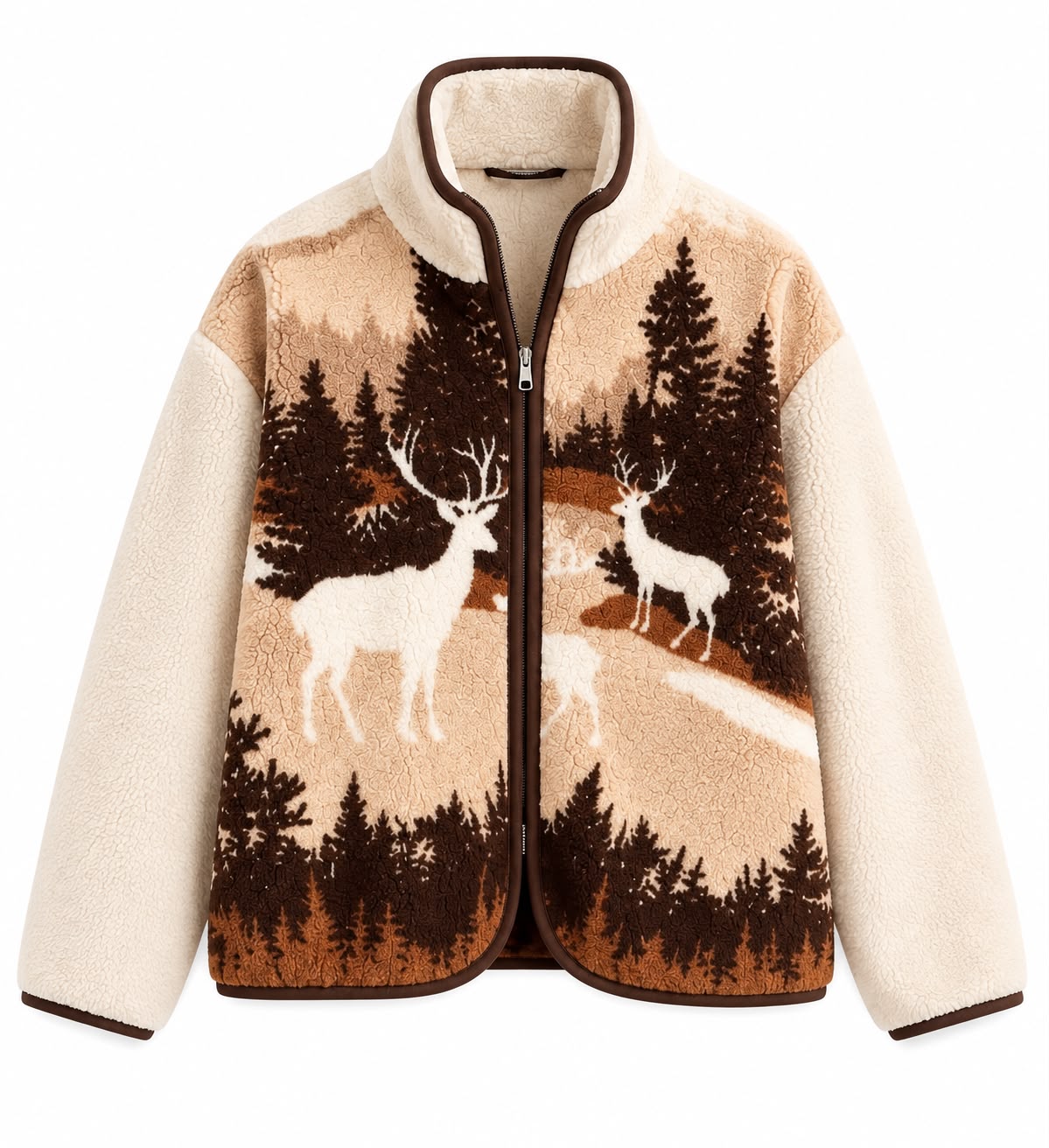 6766a2701c4a2f78948ab0f6a643d8887c05.jpg Deer Forest Sherpa Fleece Zip Jacket - Image 1