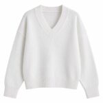 White V-Neck Knitted Sweater