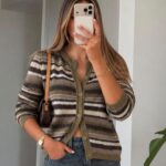 Olive Striped Button Up Knit Cardigan