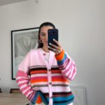 Pink Multicolor Striped Cardigan