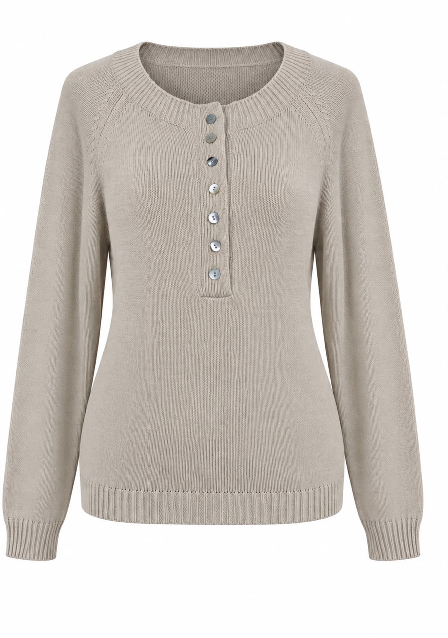 71b5f94f-38cd-400c-b318-2ed077654559 Beige Button Front Knit Sweater - Image 1