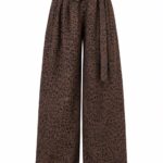 Brown Leopard Print Denim Wide Leg Pants