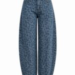 Blue Leopard Print Wide Leg Jeans