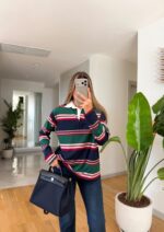 Women’s Striped Rugby Polo Long Sleeve Shirt - Image 2