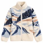 Beige Fleece Jacket With Mountain Print