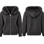 Dark Gray Knit Hoodie With Faux Fur Collar