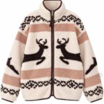 Reindeer Pattern Sherpa Fleece Zip Jacket