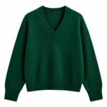 Green V-Neck Knit Sweater