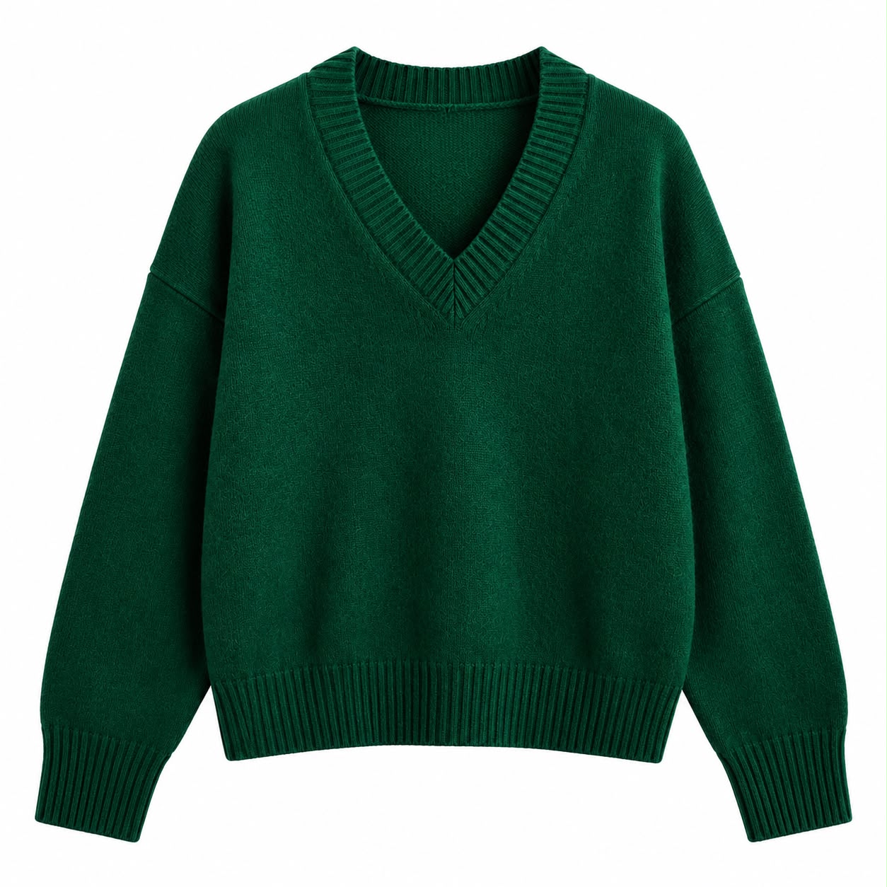 9524c645-d158-40df-8945-dad329a80716 Green V-Neck Knit Sweater - Image 1