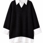 Black V-Neck Sweater With White Collar