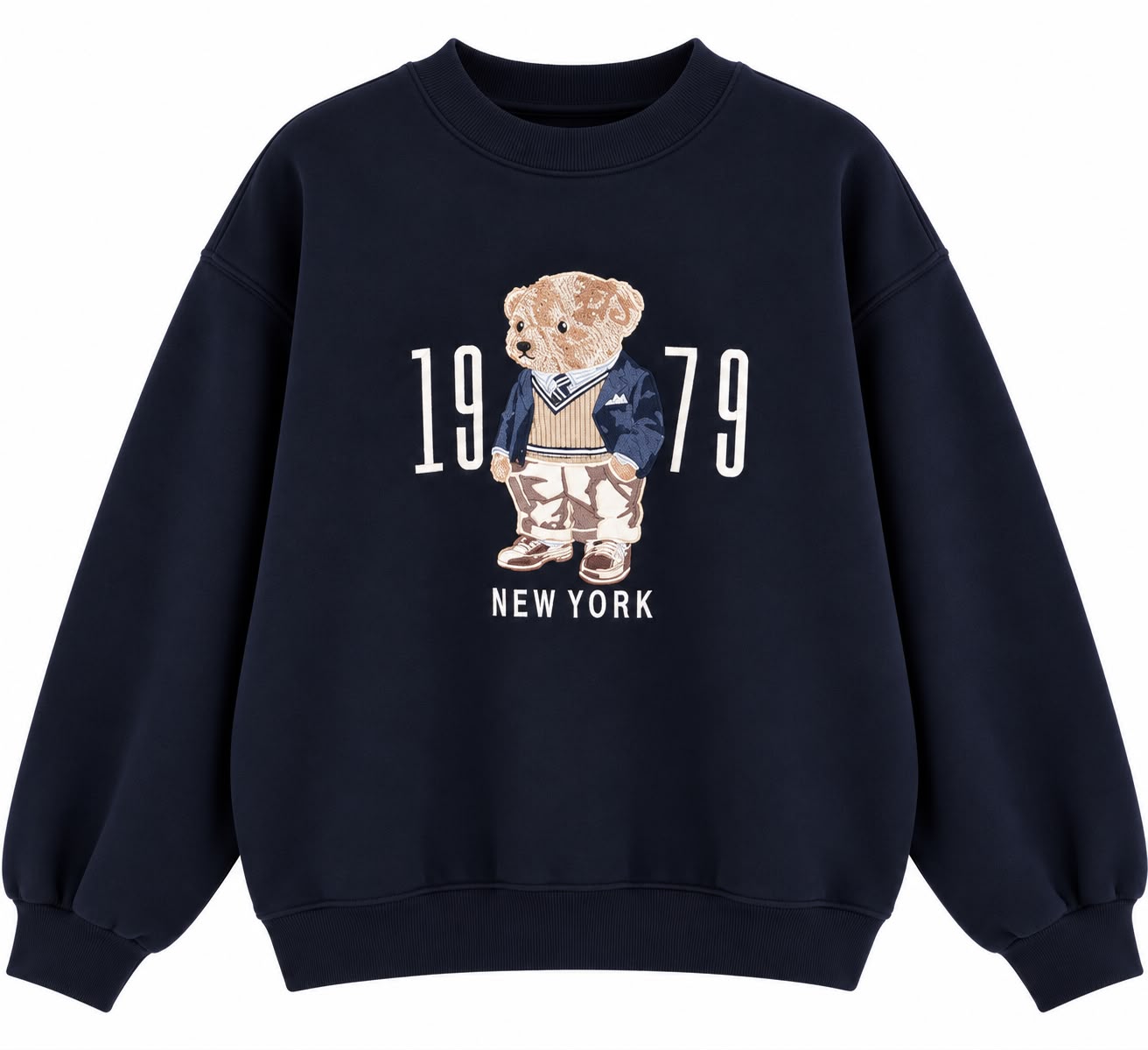 98af1121-8eda-47d8-a1d6-00226a967448 Navy Bear Graphic New York Sweatshirt - Image 1