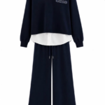Navy Two Piece Wide Leg Pant Set
