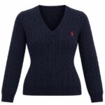 Navy Cable Knit V-Neck Sweater